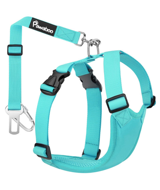 Pawaboo Dog Safety Vest Harness, Pet Car Harness Vehicle Seat Belt with Adjustable Strap and Buckle Clip, Easy Control for Driving Traveling Safety for Small Medium Dogs Cats, Small, Blue