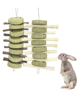 Rabbit Toys,Bunny Chew Toys for Teeth Grinding, Natural Apple Chewing Sticks with Grass Balls Improve Pets Dental Health for Rabbit, Chinchillas, Guinea Pigs, Hamsters, Totoro, Rodent(2 Pack) (White)