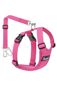 Pawaboo Dog Safety Vest Harness, Pet Car Harness Vehicle Seat Belt with Adjustable Strap and Buckle Clip, Easy Control for Driving Traveling Safety for Small Medium Dogs Cats, XL, Rose Red