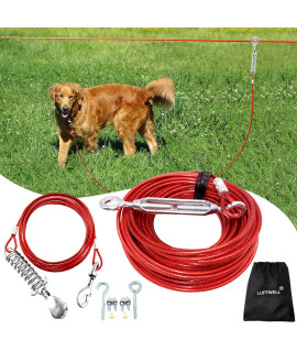 LUFFWELL Dog Runs for Outside, 100FT Dog Runner for Yard with 15FT Dog Tie Out Cable, Heavy Duty Dog Run Lead for Large Dogs, Trolley System Zipline for Dogs 125 LBS