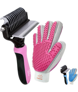 Dog Brush and Cat Brush-with Deshedding Brush, Dog Dematting Tools and 2 Side Shedding Brush Glove, Reduce Shedding Up To 95%, Work Great for Short to Long Hair, and Large Breeds by Ozark Pet (Pink L)