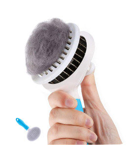 cat Brush, Self cleaning Slicker Brushes for Shedding and grooming Removes Loose Undercoat, Mats and Tangled Hair grooming comb for cats Dogs Brush Massage-Self cleaning (full rubber, BLUE)