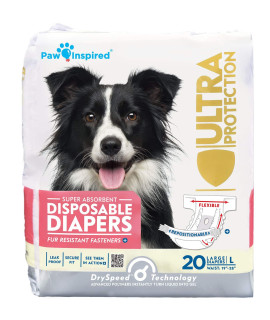 Paw Inspired Disposable Dog Diapers Female Dog Diapers Ultra Protection Diapers for Dogs in Heat, Excitable Urination, or Incontinence (Large (20 Count))