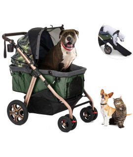 HPZ Pet Rover Titan-HD Premium Super-Sized Dog/Cat/Pet Stroller SUV Travel Carriage/w Access Ramp/100Lbs Capacity/Pumpless Rubber Wheels/Aluminum Frame for Small, Med, Large, XL Pets (Green Camo)