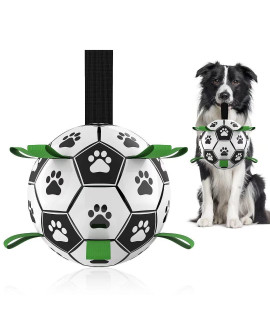 QDAN Dog Toys Soccer Ball with Straps, Interactive Dog Toys for Tug of War, Puppy Birthday Gifts, Dog Tug Toy, Dog Water Toy, Durable Dog Balls World Cup for Small & Medium Dogs(6 Inch)