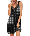 PrinStory Womens Loose Full Slips Lace Nightgown chemise Sleepwear cotton Jersey Lingerie US Medium Print Flower Black Dots