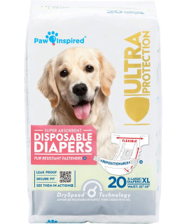 Paw Inspired Disposable Dog Diapers Female Dog Diapers Ultra Protection Diapers for Dogs in Heat, Excitable Urination, or Incontinence (X-Large (20 Count))
