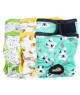 Langsprit Washable Female Dog Diapers (3 Pack) - No Leak Reusable Diapers for Doggy Female in Period - Highly Absorbent Dog Heat Panties with Adjustable Snaps (Koala, Medium)