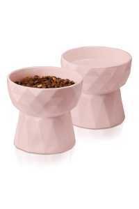Frewinky Cat Bowls,Ceramic Cat Bowls Anti Vomiting,Raised-Cat Food and Water Bowl Set for Cats and Small Dogs,13.5 Oz,Pink