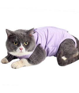 kzrfojy Cat Surgery Recovery Suit Cat Onesie for Cats After Surgery Spay Surgical Abdominal Wound Skin Diseases E-Collar Alternative Wear (Purple-L)