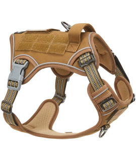 BUMBIN Tactical Dog Harness for Large Dogs No Pull, Famous TIK Tok No Pull, Fit Smart Reflective Pet Walking Harness for Training, Adjustable Dog Vest Harness with Handle Brown L
