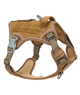 BUMBIN Tactical Dog Harness for Medium Dogs No Pull, Famous TIK Tok No Pull Dog Harness, Fit Smart Reflective Pet Walking Harness for Training, Adjustable Dog Vest Harness with Handle Brown M