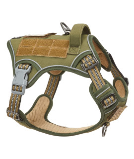 BUMBIN Tactical Dog Harness for Small Dogs No Pull, Famous TIK Tok No Pull Puppy Harness, Fit Smart Reflective Pet Walking Harness for Training, Adjustable Dog Vest Harness with Handle Green S