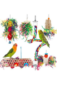 Bird Toys Bird Shredding Foraging Toys Parakeet Toy Chewing Hanging Toy Bird Shredded Paper Bird Cage Accessories Bird Rope Perch for Conure Cockatiel Budgies Lovebird Parrotlet (with Rope Perch)