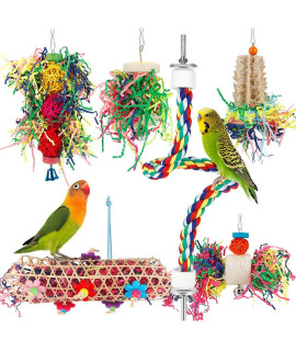 Bird Toys Bird Shredding Foraging Toys Parakeet Toy Chewing Hanging Toy Bird Shredded Paper Bird Cage Accessories Bird Rope Perch for Conure Cockatiel Budgies Lovebird Parrotlet (with Rope Perch)