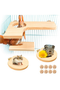 Squirrel Gerbil Chinchilla Dwarf Hamster L-Shaped Pedal Wooden Platform, 3 Pieces of Natural Wooden Parrot Hamster Round Standing Board (Style-2)