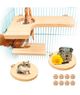 Squirrel Gerbil Chinchilla Dwarf Hamster L-Shaped Pedal Wooden Platform, 3 Pieces of Natural Wooden Parrot Hamster Round Standing Board (Style-2)