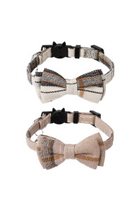 Faleela Breakaway Cat Collar with Bells - 2 Pack Cat Collar with Bells, Cat Collars with Bandana, Accessories for Pet Collars, Adjustable for Cats and Small Dogs (Beige+Brown)