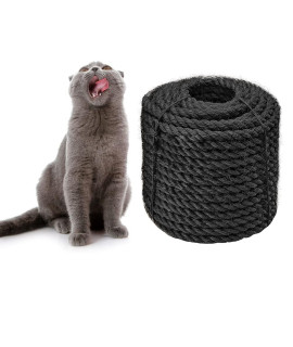 Sisal Rope 6mm for Cat Scratcher Repair and Replace Cat Scratching Post, DIY Scratching Furniture - Cat Tree, Scratch Carpet & Mat, Cat Kicker Toys, Black 164ft/50m