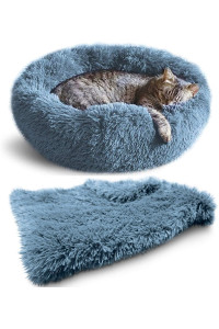 Whiskers & Friends Cat Bed, Cat Beds for Indoor Cats Washable, Small Cat Bed, Large Cat Bed, Kitten Bed, Small Dog Bed, Anti Anxiety Calming Pet Bed, Cat Beds & Furniture, Round Cat Bed - With Blanket