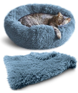 Whiskers & Friends Cat Bed, Cat Beds for Indoor Cats Washable, Small Cat Bed, Large Cat Bed, Kitten Bed, Small Dog Bed, Anti Anxiety Calming Pet Bed, Cat Beds & Furniture, Round Cat Bed - With Blanket