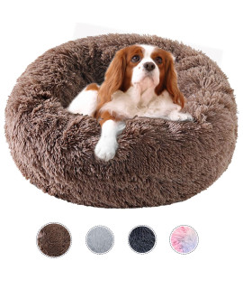 Kimpets Dog Bed Calming Dog Beds for Small Medium Large Dogs - Round Donut Washable Dog Bed, Anti-Slip Faux Fur Fluffy Donut Cuddler Anxiety Cat Bed(20)