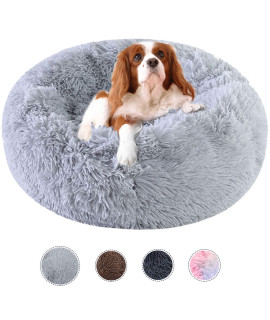 Kimpets Dog Bed Calming Dog Beds for Small Medium Large Dogs - Round Donut Washable Dog Bed, Anti-Slip Faux Fur Fluffy Donut Cuddler Anxiety Cat Bed(20)