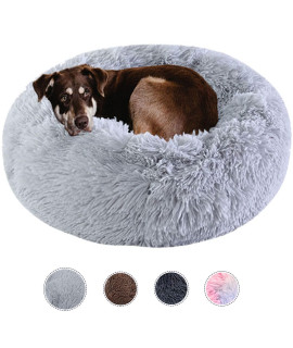 Kimpets Dog Bed Calming Dog Beds for Small Medium Large Dogs - Round Donut Washable Dog Bed, Anti-Slip Faux Fur Fluffy Donut Cuddler Anxiety Cat Bed(27)