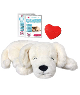 Calmeroos Puppy Heartbeat Toy Sleep Aid with 2 Long-Lasting Heat Packs Last 36 Hours Each Puppy Anxiety Relief Soother Dogs Cuddle Calming Behavioral Aid for Pets (Cream)