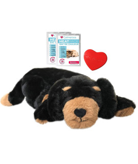 Calmeroos Puppy Heartbeat Toy Sleep Aid with 2 Long-Lasting Heat Packs Last 36 Hours Each Puppy Anxiety Relief Soother Dogs Cuddle Calming Behavioral Aid for Pets (Black and Brown)
