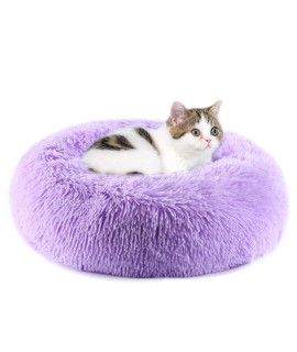 EMUST Pet Cat Bed Dog Bed, 5 Sizes for Small Medium Large Pet Cats Dogs, Round Donut Cat Beds for Indoor Cats, Anti-Slip Marshmallow Dog Beds, Multiple Colors (50cm-19.6??, Purple)