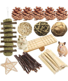 21PcS Hamster and Rabbit chew Toys, Pet Bunny Tooth Molar Toys Accessories ,Organic Natural Apple Wood grass cake Ideal for , chinchilla, guinea Pigs, Rat Teeth grindingJuguete conejito hAmster