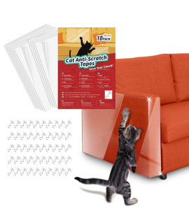 Lewondr Cat Scratch Couch Protector 10 Packs, Furniture Protectors from Cats, Clear Sofa Protector Cat Scratching Deterrent Tapes with 50 Pins, 4 Pack(M) 9x17+ 6 Pack(L) 12x17