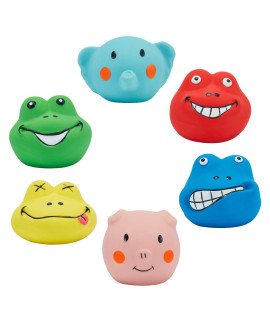 N-S Squeaky Dog Toys Durable Soft Latex Rubber Teething Chewing Interactive Fetch Play Squeak Puppy Toys with Funny Face for Puppy Small Medium Dog 6pcs , Sky Bule,Green,Yellow,Light pink,Blue,Red