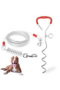 Dog Tie Out Cable and Stake - Heavy Duty Long Dog Leash 20ft for Meidum Large Dogs - Tangle Free Rope Dog Leash with Buffer Spring for Camping Training Hiking Playing in The Yard