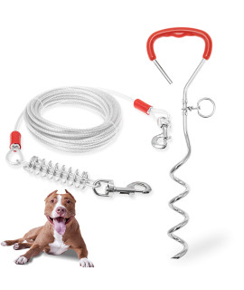 Dog Tie Out Cable and Stake - Heavy Duty Long Dog Leash 20ft for Meidum Large Dogs - Tangle Free Rope Dog Leash with Buffer Spring for Camping Training Hiking Playing in The Yard