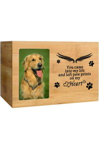 BAMTALK Pet Memorial Urn for Ashes,Cat or Dog Cremation Box,Pet Memorial Urn,Pet Cremation Urn with Photo Frame,Large Wooden Urn for Dog Ashes,Pet Loss Remembrance Gifts (170 Cubic Inches)