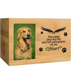 BAMTALK Pet Memorial Urn for Ashes,Cat or Dog Cremation Box,Pet Memorial Urn,Pet Cremation Urn with Photo Frame,Large Wooden Urn for Dog Ashes,Pet Loss Remembrance Gifts (170 Cubic Inches)