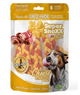 Wonder Snaxx Healthy Chews Dog Chews, Cheese and Bacon Twists, Bag of 15 Chews