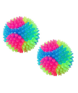 FineInno 2Pcs 2inch Squeaky Balls for Dogs Small Light Up Ball Pet Toys Rubber Bouncy Fetch Ball Glow in The Dark Interactive Led for Puppies Cats