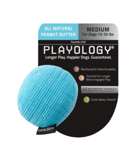 Playology Plush Squeaky Ball Dog Toy- Medium Dog Breeds (15-35 lbs)- Engaging All-Natural Peanut Butter Scent