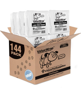 ValueWrap Male Wraps, Disposable Dog Diapers, 1-Tab Large, 144 Count - Snag-Free Fastener, Leak Protection, Wetness Indicator