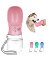 Yicostar Dog Water Bottle, Leak Proof Portable Dog Water Bottle for Walking Dog Water Dispenser with Drinking Feeder for Pets Outdoor, Travel, Hiking Food Grade Plastic(12oz, Pink)
