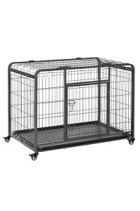 PawHut Folding Design Heavy Duty Metal Dog Cage Crate & Kennel with Removable Tray and Cover, & 4 Locking Wheels, Indoor/Outdoor 43