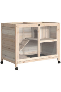 PawHut Indoor Rabbit Hutch with Wheels, Desk and Side Table Sized, Small, Wood, Waterproof, Natural