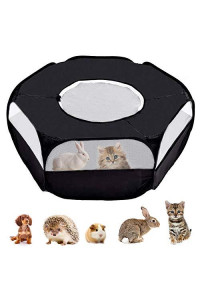 LISINAN Small Animals Playpen, Breathable & Waterproof Pet Playpen Cage Tent with Zippered Cover Outdoor/Indoor Portable Fence Tent for Puppy/Kitten/Rabbits/Hamster/Chinchillas/Guinea Pig (Black)