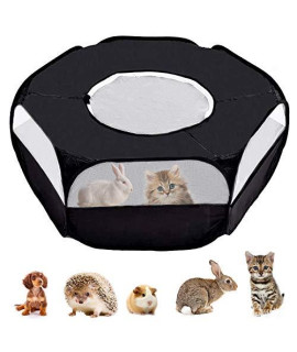 LISINAN Small Animals Playpen, Breathable & Waterproof Pet Playpen Cage Tent with Zippered Cover Outdoor/Indoor Portable Fence Tent for Puppy/Kitten/Rabbits/Hamster/Chinchillas/Guinea Pig (Black)