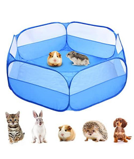 LISINAN Small Animals Playpen, Breathable & Waterproof Pet Playpen Cage Tent Outdoor/Indoor Portable Fence Tent for Puppy/Kitten/Rabbits/Hamster/Chinchillas/Guinea Pig (Blue)