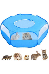 LISINAN Small Animals Playpen, Breathable & Waterproof Pet Playpen Cage Tent with Zippered Cover Outdoor/Indoor Portable Fence Tent for Puppy/Kitten/Rabbits/Hamster/Chinchillas/Guinea Pig (Blue)