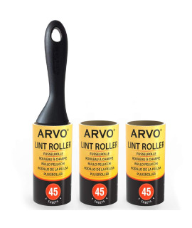 ARVO Lint Roller, Lint Remover, 45 Sheets per Roll, 1 Handle with 3 Rolls, Removes Dust, Dirt, Dandruff, Pet Hair from clothes, Furniture and carpet (135 Total Sheets)